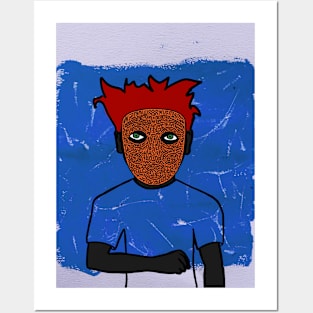 BlueFire - Male Character with Doodle Mask and Green Eyes in Expressionist Style Posters and Art